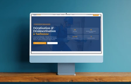 Site web affiché sur ordinateur, tablette et mobile avec maison moderne, site internet sur mesure